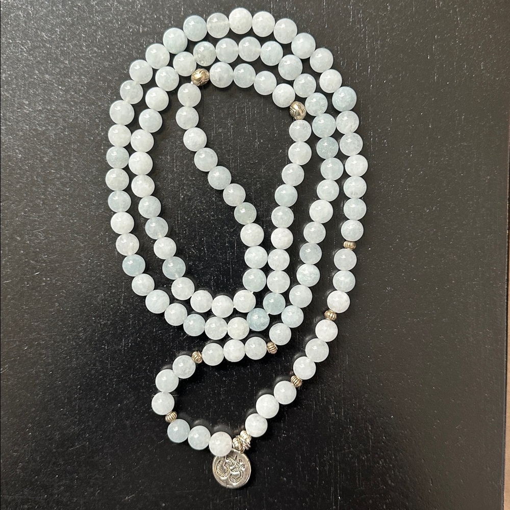 Reiki Infused 108 Bead Aquamarine Mala Beads Necklace